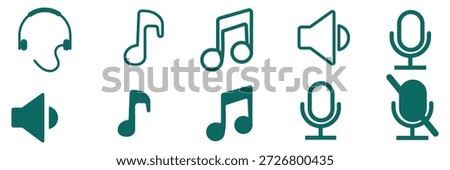 Speaker, mic and video camera icon set, Conference icon set, Mute and unmute symbols, Microphone, video, audio sound, mute, off concept