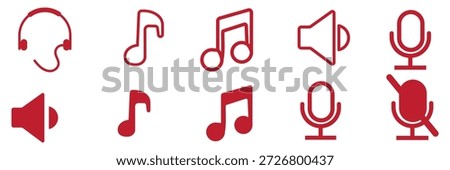 Speaker, mic and video camera icon set, Conference icon set, Mute and unmute symbols, Microphone, video, audio sound, mute, off concept