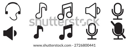 Speaker, mic and video camera icon set, Conference icon set, Mute and unmute symbols, Microphone, video, audio sound, mute, off concept