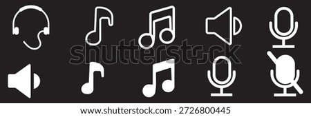 Speaker, mic and video camera icon set, Conference icon set, Mute and unmute symbols, Microphone, video, audio sound, mute, off concept