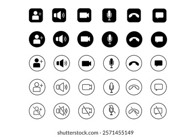 Speaker, Mic and Video Camera icons. Basic icons for Video Conference, Webinar and Video call