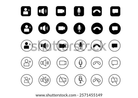 Speaker, Mic and Video Camera icons. Basic icons for Video Conference, Webinar and Video call