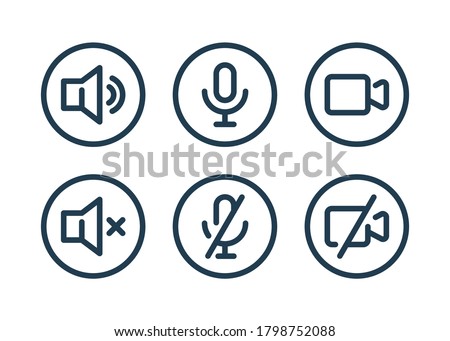 Speaker, Mic and Video Camera related icons. Basic icons for Video Conference, Webinar and Video chat.