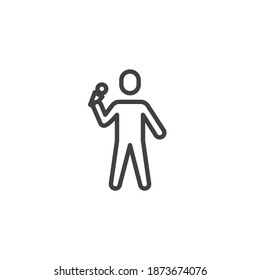Speaker with microphone line icon. linear style sign for mobile concept and web design. Journalist with a microphone outline vector icon. Symbol, logo illustration. Vector graphics
