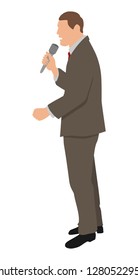 Speaker with microphone. View side. Color vector flat illustration isolated on white background.