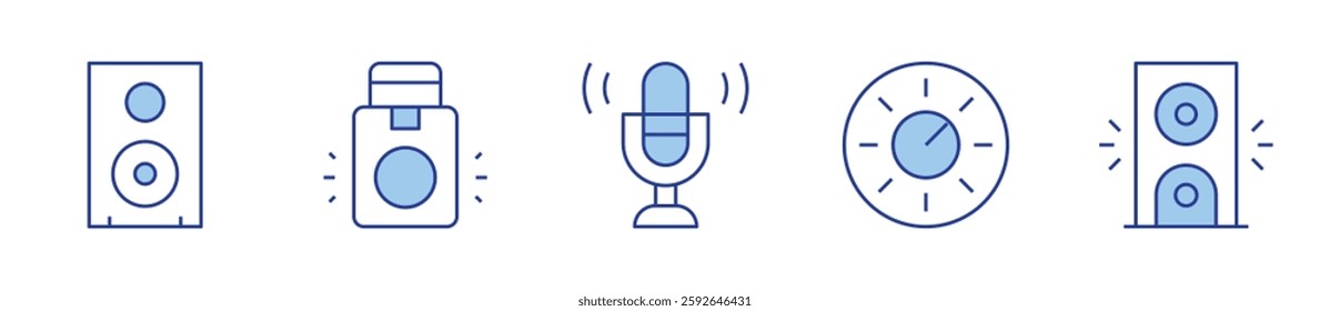speaker, microphone, volume. Multimedia Icon vector illustration. Line Duotone style. Editable stroke.