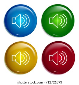 Speaker multi color gradient glossy badge icon set. Realistic shiny badge icon or logo mockup