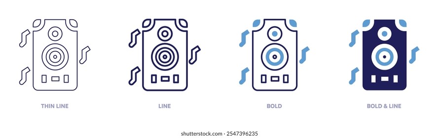 Speaker music icon in 4 different styles. Thin Line, Line, Bold, and Bold Line. Duotone style. Editable stroke.