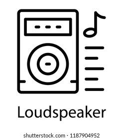 Speaker with music note, line icon vector 