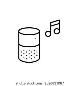 Altavoz y nota musical. Reproducción de audio, radiodifusión y sistemas de sonido. Icono de trazo perfecto y editable del píxel