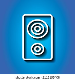 Icono musical simple del orador. Diseño plano. Icono blanco con sombra sobre fondo azul.ai