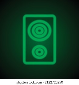 Icono musical simple del orador. Diseño plano. Neón verde sobre fondo negro con luz verde.ai