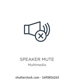Lautsprecher stumm Symbol. Dünne lineare Lautsprecher-Schleifenumrandung Symbol einzeln auf weißem Hintergrund aus Multimedia-Kollektion. Vektorillustration der Linie, Symbol für Web und Mobilfunk