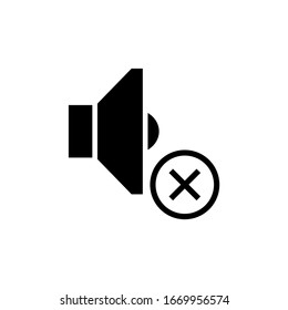 Icono de silenciador del altavoz vectorial en negro de diseño plano sólido aislado en fondo blanco
