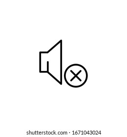Speaker mute icon vector in linear, outline icon isolated on white background