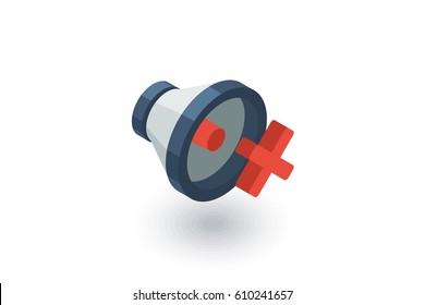 speaker, mute isometric flat icon. 3d vector colorful illustration. Pictogram isolated on white background