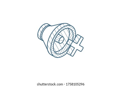 speaker, mute isometric icon. 3d vector illustration. Isolated line art technical drawing. Editable stroke