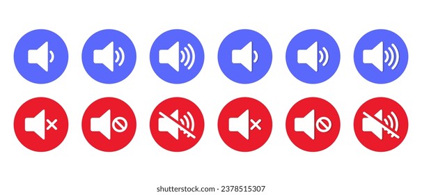 Vector de iconos de volumen silencioso y altavoz en estilo plano. Símbolo de signo de volumen y modo silencioso