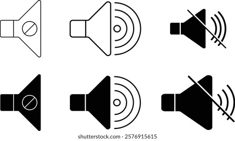 Speaker and mute volume icon vector in trendy style, do not disturb sign, no speaker sign. no sound line icon, Volume Off symbol