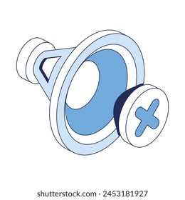 Speaker muted. Vector 3d line isometric, color web icons, new flat style. Creative design idea for infographics.