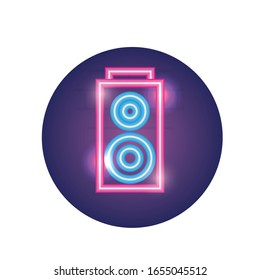 speaker neon style icon design, Music sound melody song musical art and composition theme Vector illustration