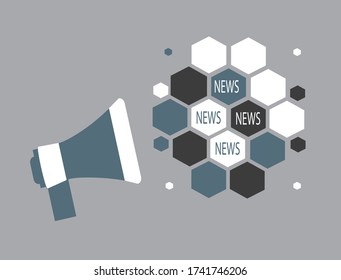Speaker with news bubbles flat design, vector background