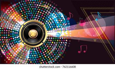 Speaker with notes on funky modern musical background