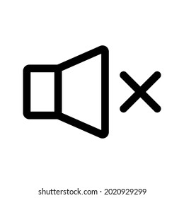Altavoz desactivado, icono de línea. Silencio. Sonido prohibido. Icono de contorno de un altavoz para el diseño de su sitio web, logotipo, aplicación, interfaz de usuario, seminario web, videochat, etc. Ilustración del vector