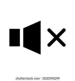 Speaker off, round icon. Mute. Forbidden sound. Glyph icon of a speaker for your web site design, logo, app, UI, webinar, video chat, ect. Vector illustration