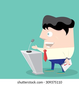 Speaker on conference. Orator speaking from tribune illustration. Cartoon style design - vector