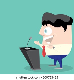 Speaker on conference. Orator speaking from tribune illustration. Cartoon style design - vector