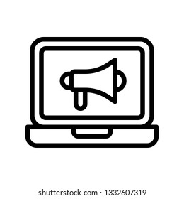 Speaker on laptop screen vector, Digital marketing line style icon editable stroke