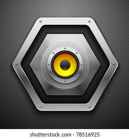 Speaker on a metallic background.