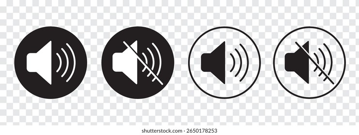 Speaker on and  off icon set. Black, Green and Red colors Speaker icon. Eps 10