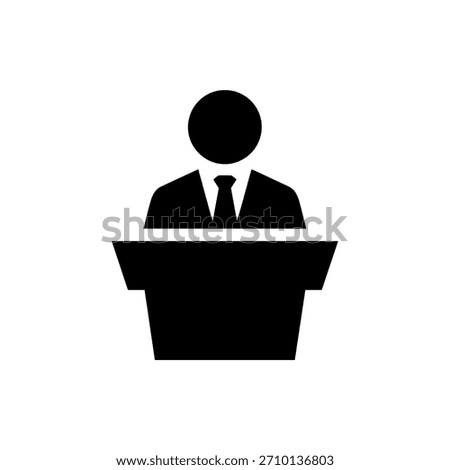 Speaker on Podium Icon, Public Speaking and Communication, Conference Presentation and Orator Skill