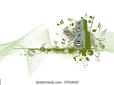 speaker on retro-rainbow grunge wave lien background,vector,illustration