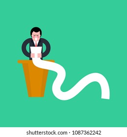 Speaker on rostrum. Speaker Reads text. Vector illustration
