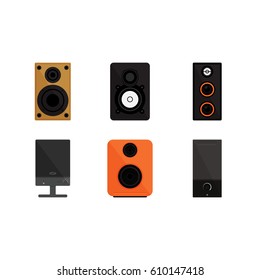 Speaker on white background vector concept. Sound speaker illustration in modern flat style. Color picture for design web site, web banner, printed material. Home speaker flat icon set. Vector element