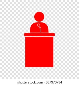 Speaker orator man sign. Vector. Red icon on transparent background.