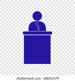 Speaker orator man sign. Vector. Blue icon on transparent background.