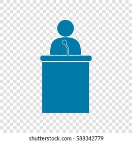 Speaker orator man sign. Vector. Cerulean icon on transparent background.