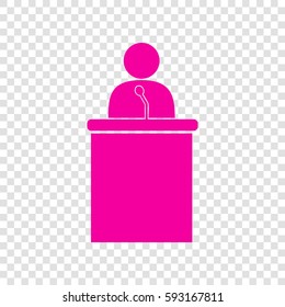 Speaker orator man sign. Vector. Magenta icon on transparent background.