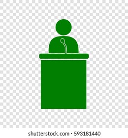 Speaker orator man sign. Vector. Dark green icon on transparent background.