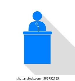 Speaker orator man sign. Vector. Azure icon with flat style shadow path on white background.
