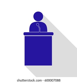 Speaker orator man sign. Vector. Blue icon with flat style shadow path on white background.