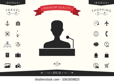 Speaker, orator speaking from tribune icon