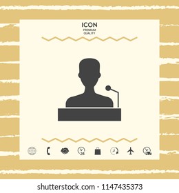 Speaker, orator speaking from tribune icon