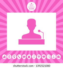 Speaker, orator speaking from tribune icon. Graphic elements for your design