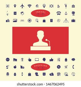 Speaker, orator speaking from tribune icon. Graphic elements for your design