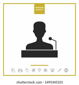 Speaker, orator speaking from tribune icon. Graphic elements for your design